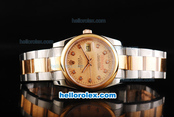 Rolex Datejust Automatic Movement Two Tone with Diamond Markers and Gold Dial - Click Image to Close